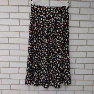 Vintage Plus Size 13/14 Skirt Black Colorful Flowers Canada Northern Traditions